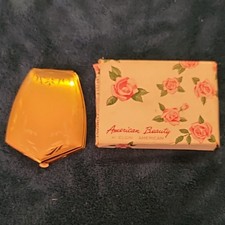 American Beauty by Elgin American Gold Tone Powder Compact w/ Mirror Puff & Box picture