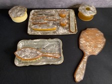 VTG Art Deco Pearlized Celluloid/Bakelite Vanity Dresser Set W Tray picture