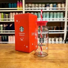 NEW Starbucks Christmas Limited Edition Milk Bottle 500ml Glass Straw Coffee Cup picture
