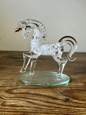 Glass Unicorn Miniature Figurine White Speckled with Gold Horn picture