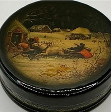 Antique 19thC Imperial Russian Lacquer Box Vishnyakov General Toptygin Troika⁠ picture