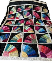 Vintage Grandmother’s Quarter Fan Embroidered Quilt 91 In X 80 In picture