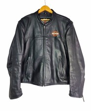 Harley Davidson Leather Motorcycle Jacket Mens XL Black Eagle Patch 2009 picture