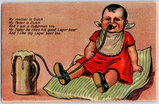 VINTAGE DUTCH BABY LAGER BEER STEIN TUBE DRINKING COMIC 1908 POSTCARD PD picture