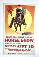 Vintage 1940s Horse Show Poster - Allentown PA Three Oaks Riding Club Erie Litho picture