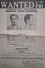 1962 FBI WANTED POSTER Michael John Sanders ARMED ROBBERY Gangster SALINAS CA picture