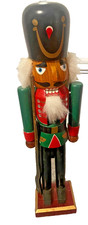 Vintage 15” wooden Nutcracker red & green toy Soldier Christmas picture