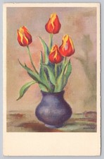 Vintage Leopold Puff Tulips Vase Art Postcard Edition Stehli Switzerland picture