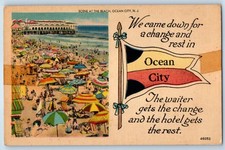 c1948 Ocean City New Jersey NJ Vintage Postcard Scene Beach Hotel Rest Posted picture