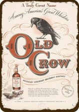 1948 OLD CROW BOURBON WHISKEY & Christmas Sleigh DECORATIVE REPLICA METAL SIGN picture