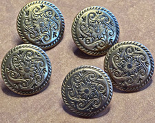 Vintage Antiqued Brass Western Floral Rope-Edge Shank Buttons Lot of 5 picture