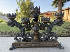 Vintage Large Baroque Rococo Resin 5 Light Candelabra Silver Ornate Centerpiece picture