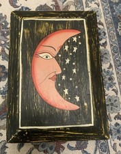 Handcrafted Indonesian Hand Painted Wooden Moon and Stars Trinket Box, Vintage picture