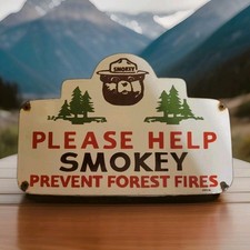 Vintage US Forestry Service Porcelain Sign Smokey Bear Prevent Forest Fires USFS picture