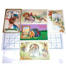 Vintage Thanksgiving Postcards Lot of 5 Antique Turkeys Uncle Sam Pilgrims picture