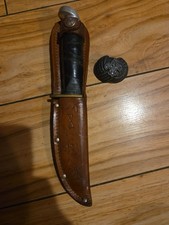 Vintage BOY SCOUT Official Fixed Blade KNIFE & LEATHER SHEATH Made in USA picture
