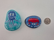Set of 2 Nautical Hand Painted Kindness Rocks Octopus Crab Sea Pun Beach Decor picture