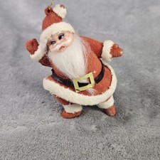 Vtg 60s Christmas Gift Santa Claus Flocked Velvet Dancing Figure Ornament 3.5