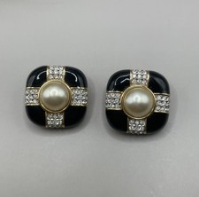 Gorgeous S.A.L Swarovski  Crystal enamel faux pearl  Gold Tone Clip earrings picture