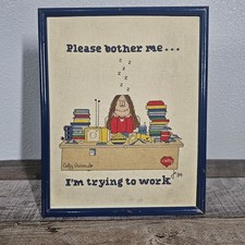 Vtg Cathy Guisewite Wall Desk Photo Frame Cross stitch Art Please Don't Bother  picture