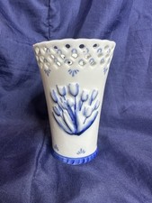 Royal Twickel Delftware Tulip Vase Reticulated Porcelain Holland Blue White picture