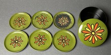 VTG BroadMoor Japan MCM Flower Power Coaster Set Green w Orange&Yellow pedals 3” picture