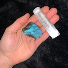One (1) Charged Labradorite Rough Gemstone + A FREE Selenite Charging Stick picture