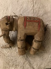 Vintage Hand Carved Asian Folk Art Wooden Jointed Painted Elephant Marionette picture