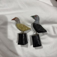 Gorgeous Hand Carved Multi-Gemstone  Bird Sculpture Figurines Set Of 2 picture