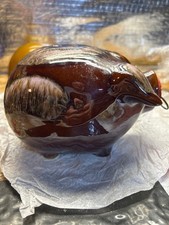 Vintage 1957 Hull Pottery Corky Pig Bank Brown Drip Glaze PAT PEND Cork Nose picture