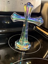 Beautiful Iridescent Glass Standing Cross Decoration 7