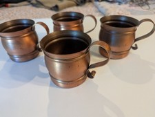 Vintage Gregorian Copper Barrel Mugs Set of 4 Solid Copper Steins 94 USA MCM picture