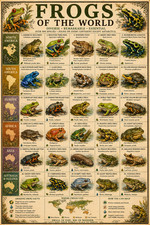 Frogs of the World Poster 13x19 – Vintage Colorful Frog Species Identification picture