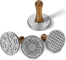 Cookie Stamps Set of 4, Metal Cookie Press Mold with Wooden Handle, Decoratin... picture