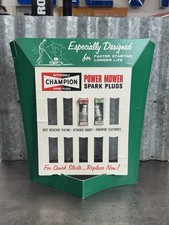 Vintage Champion Spark Plugs Fold Out Display Sign Power Mower Gas Oil picture