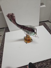 Vtg Murano Art Glass Fish Sculpture Co MCM UV Glow Manganese Selenium Base 11