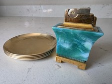 VTG Rare ASR 1950s Pagoda 5 Pc Smoking Set Jade Bakelite Lighter W/4 Ashtrays picture