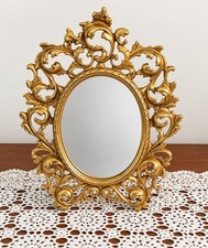Vintage Ornate Solid Brass Oval Tabletop Mirror – Baroque Rococo Style picture