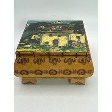 Vintage Innsbruck Austrian Alpine Wood Trinket Box Hand Painted Cottage Scene picture
