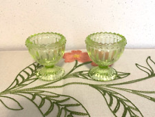 Set of 2 Green Glass Easter Breakfast Egg Cups, depression style NWT picture