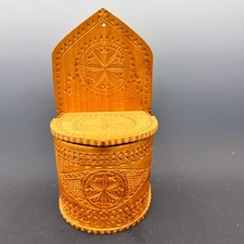 Vintage Wooden Wall Mount Hinged Lid Salt Box Folk Art Wood Hand Carved EUC picture