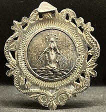 Amazing old Miraculous Virgin Mary Art Nouveau silver catholic medal Artisanal picture