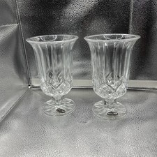Pair Vintage DePlomb USA 24% Lead Crystal Hurricane Candle Holders  picture