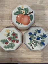 Vintage Avon Sweet Harvest Summer Fruit Ceramic Wall Art. 3 Piece Set. picture