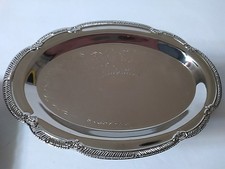Vintage Oval Silverplate Serving Platter Etched Ornate Scroll Design 9.5