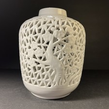 Vintage Blanc De Chine Reticulated Ginger Jar Candle Lantern Cherry Blossoms picture
