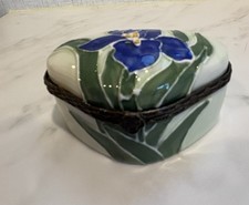 Hand Painted Porcelain Blue Iris Trinket Box picture