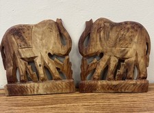 Vintage Indian Hand Carved Wooden Elephant Folk Art Ornament Wall Decor picture