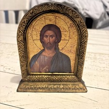 Vintage Picture of Jesus Christ Pantocrator Orthodox Icon Wooden Frame picture