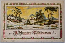 Vintage Postcard Merry Christmas Embossed Snowy Country Scene  AA154 picture